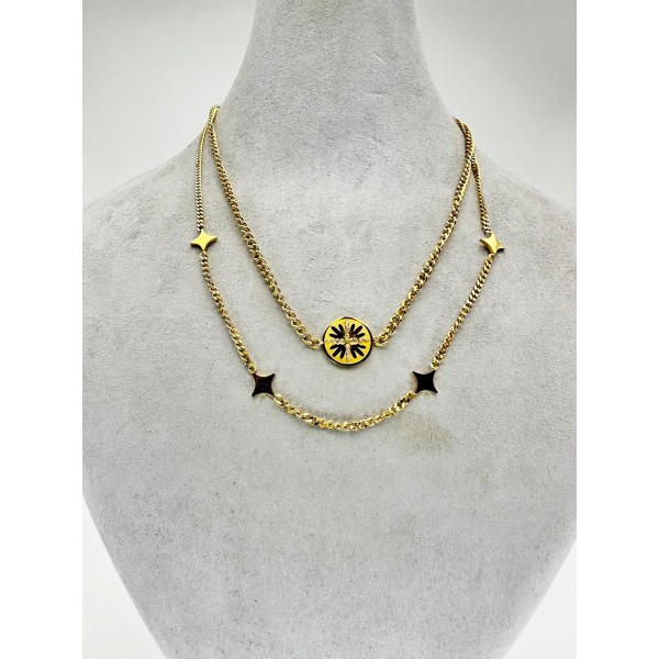 Gold İkili Zincirli Yıldız Desenli Kolye